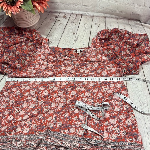 Lucky Brand woven floral Blouse boho western sz L sheer Flutter Sleeve open back - Picture 5 of 9
